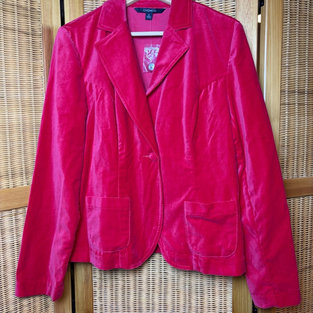NWT Chadwicks Women's Red Velvet Blazer Jacket size 12